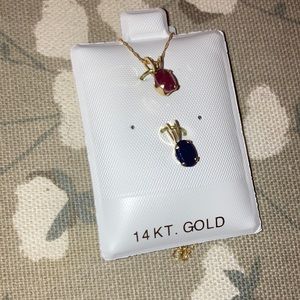 red and blue 14k necklace
